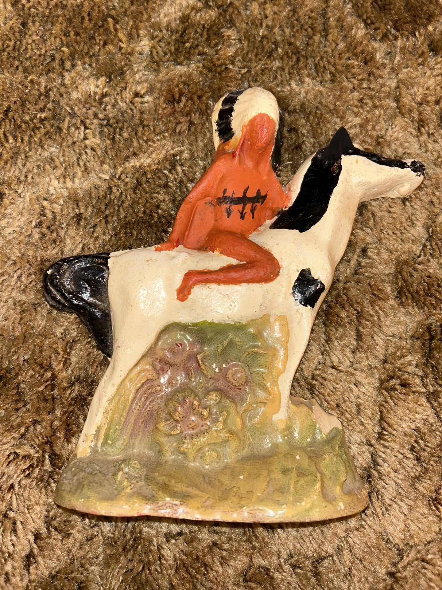 Vintage, Carnival, Chalkware Indian On Horse Figurine