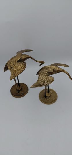 Vintage Set Of Brass Cranes Made In Korea