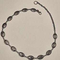Vintage Metal Wsist Chain Belt Features Oval Concho Links With Floral Design 40"