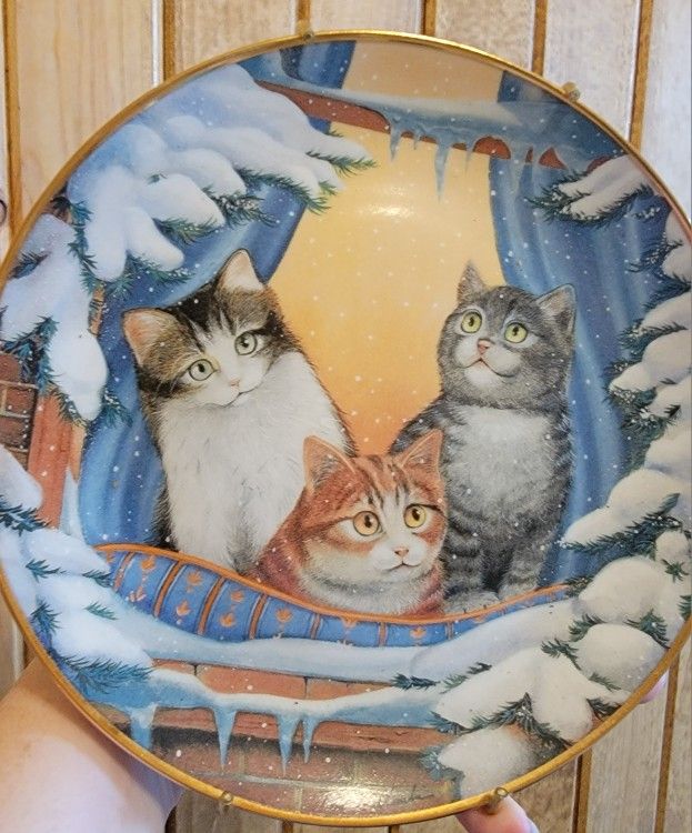 Franklin Mint Furry Flurry Cats Winter Snow  Fine Porcelain LtdEd Plate 