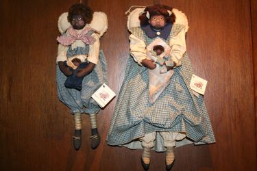Vintage Karen Drayne Craft House: 1990 & 1991 Black Boy & Girl Angels 17"-16" Hand Made Dolls