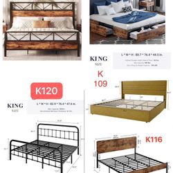 King size bed frame , No Box Spring Needed $150-$230