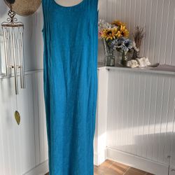  Vintage Karin Stevens Blue Rayon Sleeveless Midi Dress