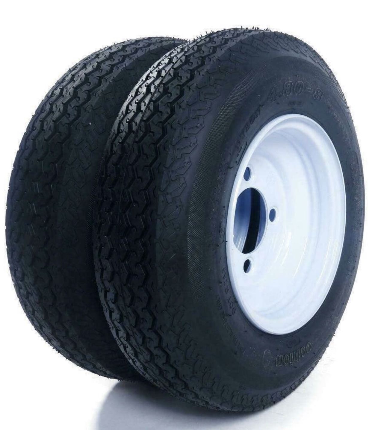 Set of 2 Trailer Tires & Rims 480-8 4.80-8 4.80x8 8" B 4 Lug/4" Hole Bolt Wheel White Spoke