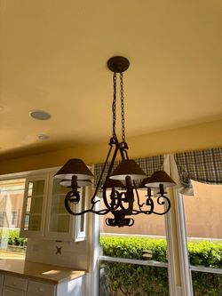 Candella Wrought Iron French Country 6-Light Chandelier with Shades