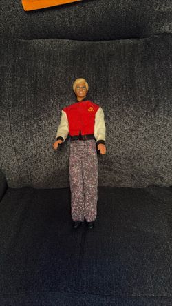 Vintage 1980 Ken Doll - red letterman jeans gray pants