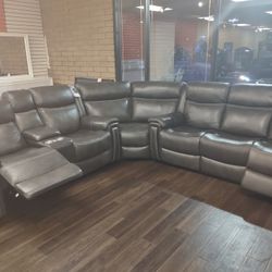 New Recliner Sectional Sofa With Four Power Recliners Real Leather And The Itable Drop Down