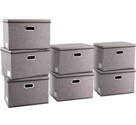 14 Large Foldable Storage Organizer Bins/Baskets with Lids in Linen/Cotton with Handles