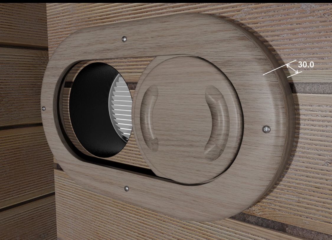 Sauna Ventilation Slider Cover/Fits 6" Vent Hole/16.5" x 9.5" x 1"/Clear Cedar