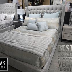 Tufted Wingback Bed Frame