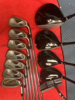 Complete man’s golf club for right hand (Wilson driver ,wood,full iron set putter and golf bag)good condition