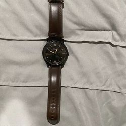 Fossil Mens Minimalist Three-Hand Brown Leather Watch -Adjustable