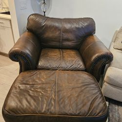 Large Leather Chair And Ottoman 