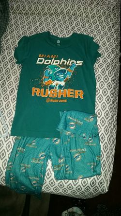 Miami Dolphins shirt and pj's pants