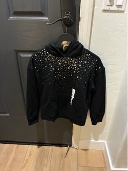 NWT Cat & Jack Girls Black Starry Rhinestone Hooded Sweatshirt - Size L (10/12)