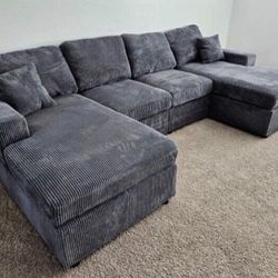 ✅️✅️4 pc fog grey corduroy fabric sectional sofa with double chaise✅️✅️✅️