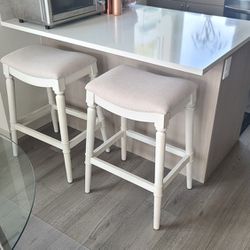 Upholstered white stools, for breakfast table or nook or high table