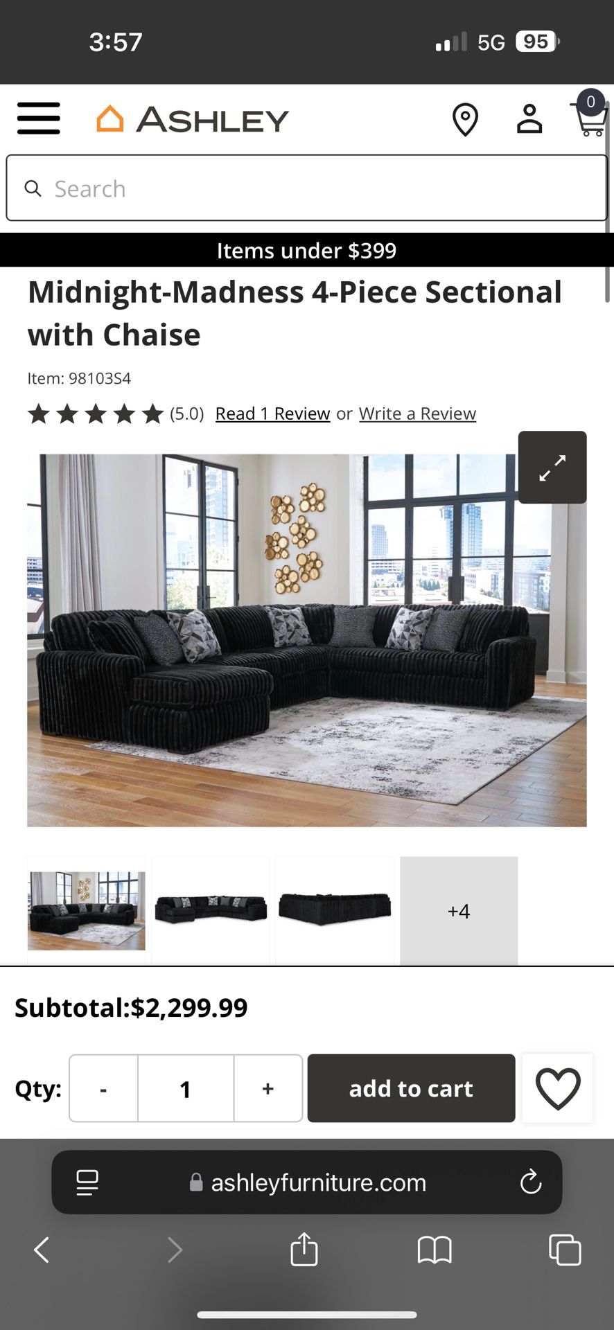 Ashley Furniture Midnight Maddnes Oversized Sectional Couch