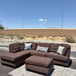 Brown Sectional Couch with Ottoman 