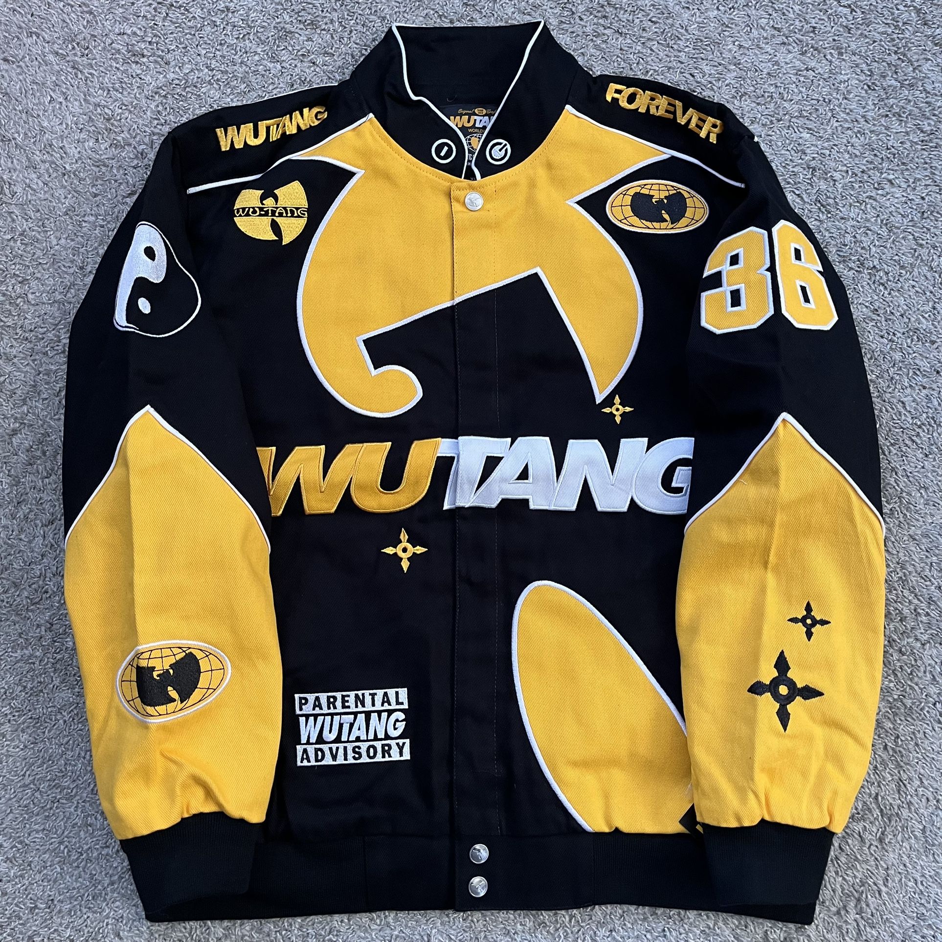 🔴Wu Tang Jacket Size XL Black Yellow Wu Wear Racer Brand New