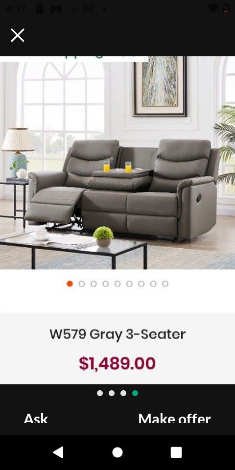 Sofa Recliner Living Room Furniture Couch Reclining Couch Gray Brand New In The Box Modern Furniture Couch Reclining Couch Recliner Couch