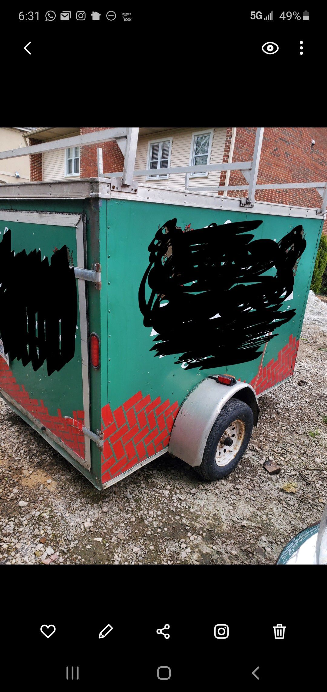 Enclosed trailer 5x8 title in hand with ladder rack