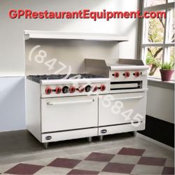 New Restaurant 6 Burner Range with Griddle Grill Broiler Double Oven Commercial