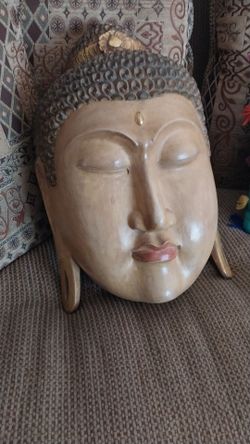 BUDDHA FACE  WOOD VINTAGE SCULPTURE