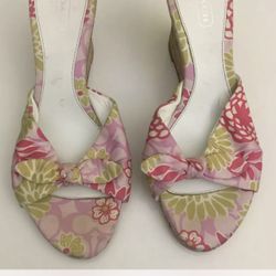 Coach Tristie Women Multicolor Pastel Logo Bow Cork Wedge Heel Sandals Size 8 M