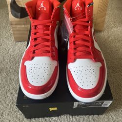 Air Jordan 1 Mid  'Barcelona Sweater Red Patent' Mens Sz 10.5 No LID