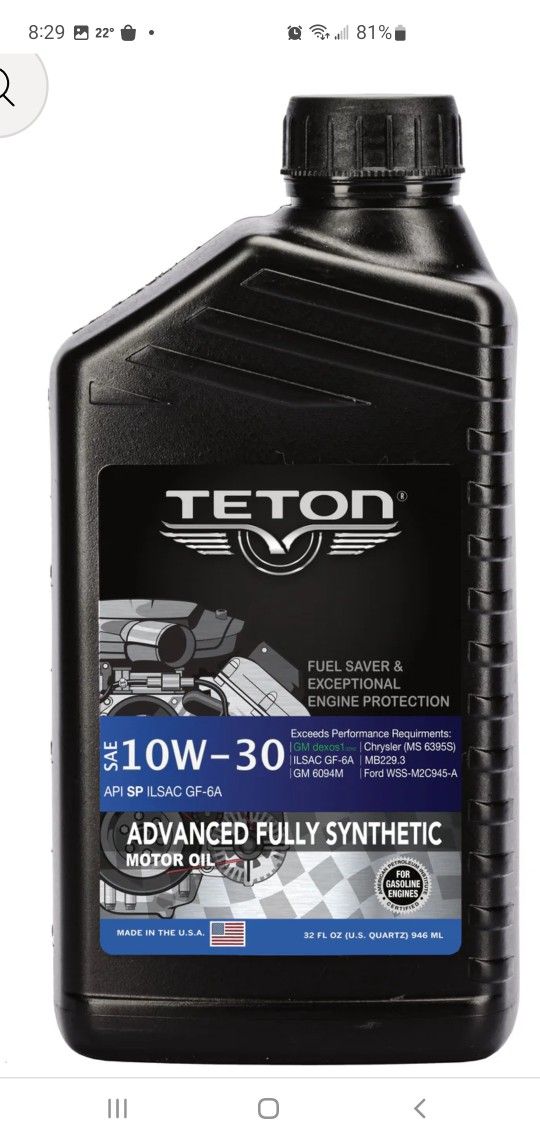 Special Price Motor Oil 10w30 Full Synthetic Dexos Case 12QT High Quality Available 