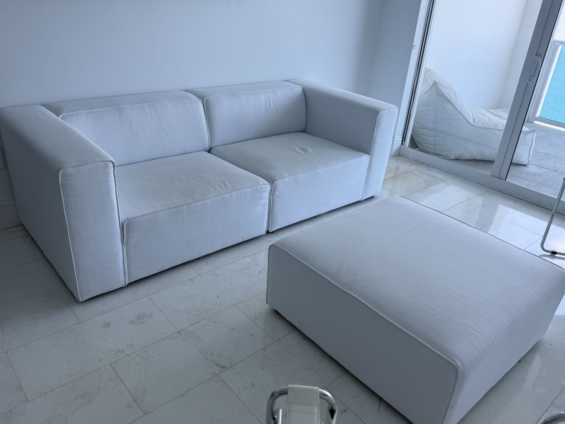 Linen Couch & Ottoman Set