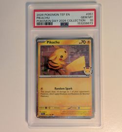 Pikachu 051/162 PSA 10 Pokemon Day 2026 Collection Promo Holo GEM MINT Graded Slab