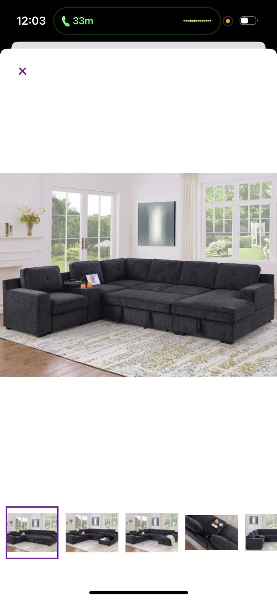 U-Shaped Sectional Sofa Bed Pull Out Sleeper Couch With Storage Chaise