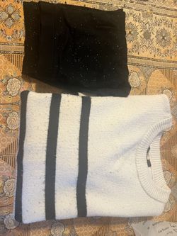 White and black striped sweater size 12-13 and pajama size 10