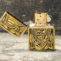Brand New Custom Hand Engraved Gold Heavy Armor Zippo Lighter 