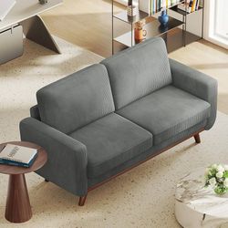 68" Loveseat Sofa Dark Gray, Comfy Corduroy Couch with Spring Cushion and Solid Wood, Modern Extra Deep Seat for Bedroom, Living Room, Office