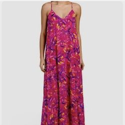Brand New Woman’s Nicole Miller brand Pink Muted Floral Charmeuse  Satin Slip Maxi Dress Up For Sale 