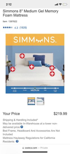 Costco Simmons Bed. Memory Foam - Used