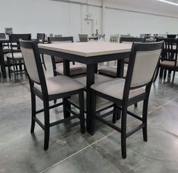 ✅️ 5 pc Wildon studio rustic natural tone,  finish wood and fabric counter height dining table set ✅️✅️