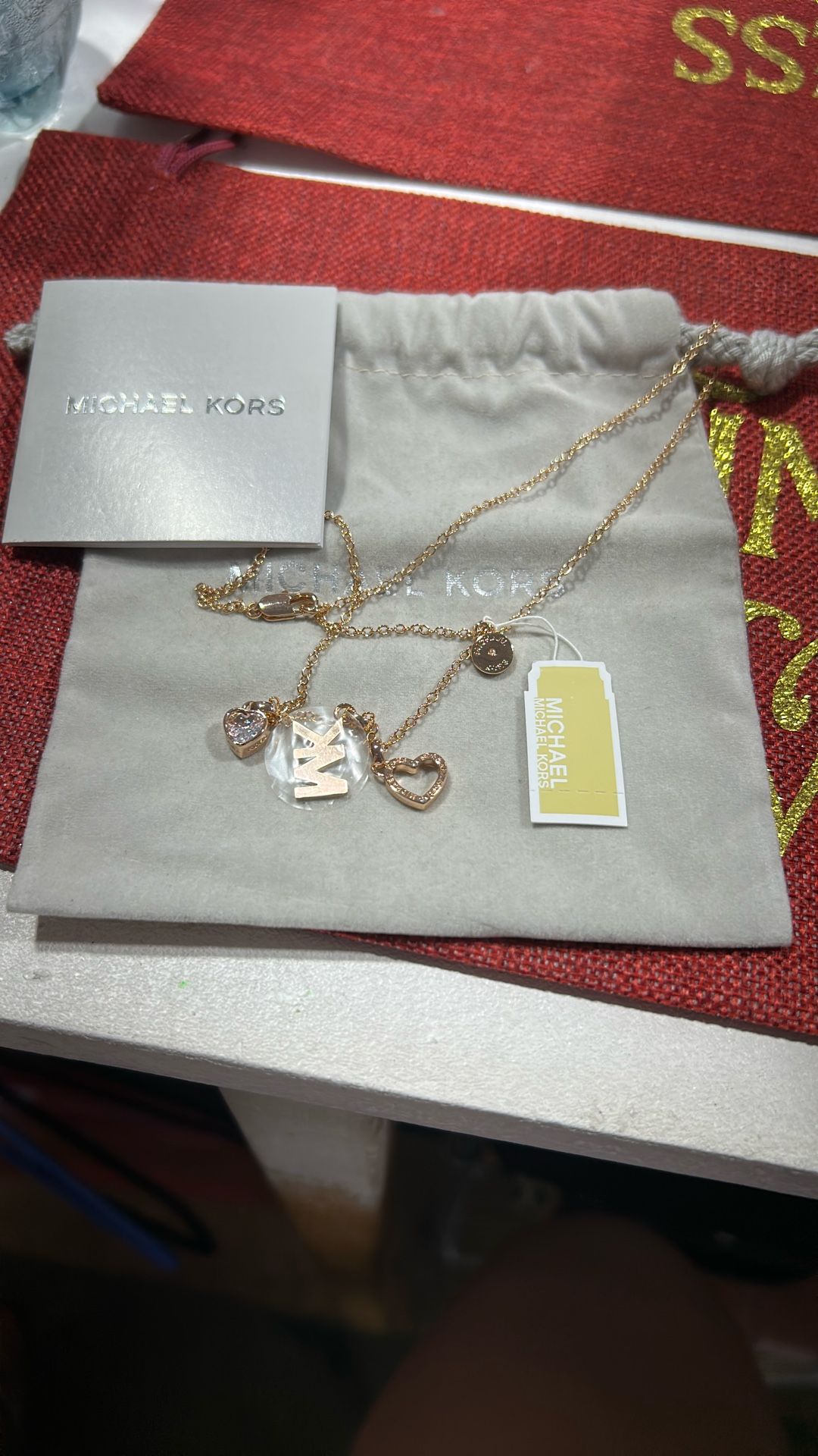 Michael Kors Rose Gold Colored Charm Necklace NWT