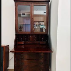 Cherrywood Antique Secretary desk W/brass Hardware And Keys For Locking All Drawers, Cupboard And Desk,  secretary.  Dovetail solid wood drawers.  One