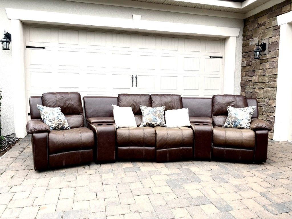 Brown Leather Recliner Sectional 