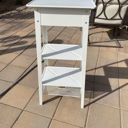 White Metal Standing Desk w/ Basket 