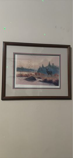 Deer Landscape Print Matted & Framed Jim Raedeke Autumn Splendor Signed