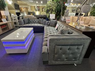 Gray Velvet Tufted  Sofa +loveseat with Nailhead Trim
