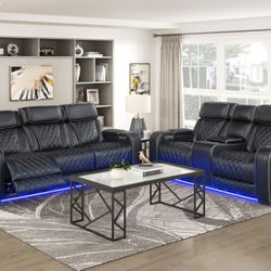 NEW Home Theater Sofa & Loveseat Set — Power Recliners, LED — $52 Down
