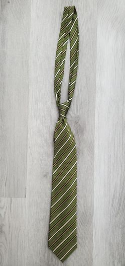 JZ Boulder Mens Silk Tie Green Brown Cream Diagonal Stripe Luxury Necktie Italy