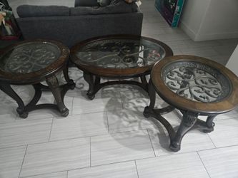 3-Piece Round Glass Top Coffee Table Set
