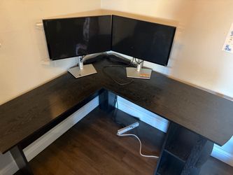 Large Black L-Shaped Corner Desk with Built-In Shelves - $60 OBO